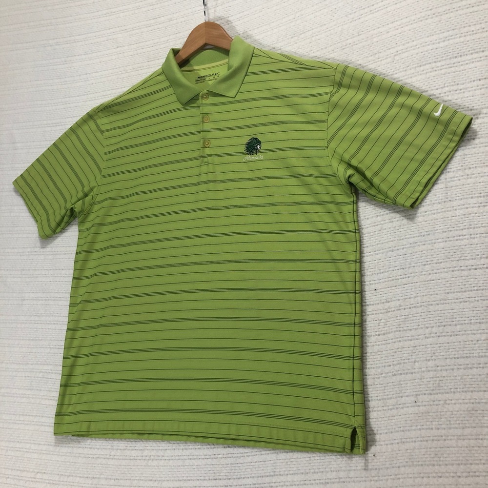 Nike Golf Polo Shirt Manakiki Striped Golfing Dri-FIT Green Large